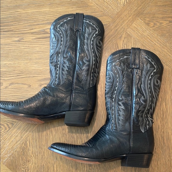 Dan Post Other - Dan Post Black Leather Cowboy Boots with Gray Embroidery
